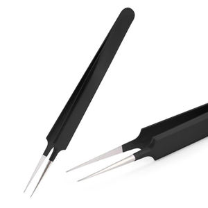 Ensemble de pinces à cils en acier inoxydable noir avec logo personnalisé, pointes en fibre, outil de précision pour volume élevé - Product Image 2