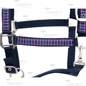 Harnais de cheval en nylon rembourré réglable avec motif à carreaux, collier de tête durable et doux, équipement d'équitation - Product Image 3
