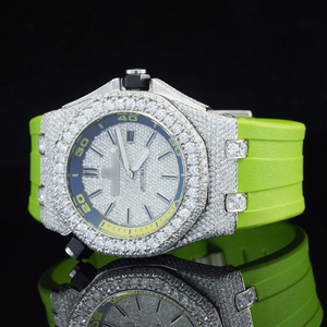 Montres-bracelets pour hommes, style Hip-Hop, avec cadran serti de diamants Moissanite, mouvement mécanique ETA, bracelet en caoutchouc mixte de 6 mm, bracelet de 18 mm - Product Image 3