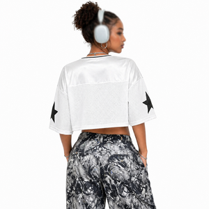 Camiseta de Fútbol Americano Unisex Personalizada, Blanca, de Malla, Cuello en V, Estilo Urbano, Hip Hop, Venta al Por Mayor - Product Image 4