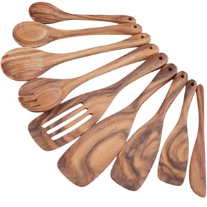 Juego de utensilios de cocina de madera, 6 piezas, espátula para cocinar, pinzas para ensalada, tenedor para pasta, cuchara para servir, utensilios de cocina antiadherentes - Product Image 2