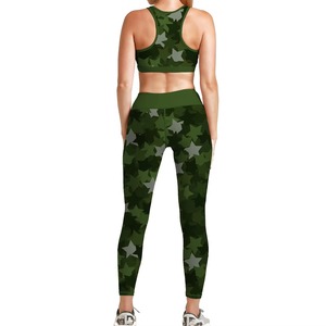 Conjunto de Yoga de 2 Piezas Personalizado para Mujer, Bra Deportivo con Estampado de Estrellas, Leggings de Cintura Alta, Traje Deportivo Sublimado - Product Image 3