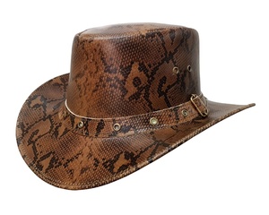 Sombrero de Vaquero de Cuero con Estampado de Serpiente Exótica, Estilo Rodeo Occidental Marrón, Ala Ancha, Ojales Metálicos, Accesorio de Moda para el Cabeza Estilo Rancho - Product Image 4