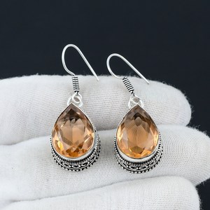 Vintage Tibetan Silver Pear Cut Crystal Drop <b>Earrings</b> Women's Party Jewelry Antique Silver Plated Bezel Setting - Product Image 4