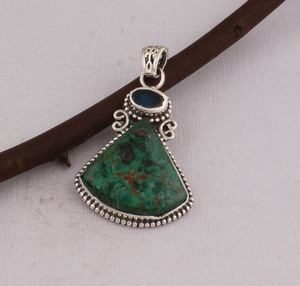 Pendentif vintage en argent sterling 925 avec turquoise tibétaine, vente en gros, pendentif en pierre précieuse turquoise naturelle, fait main, style antique - Product Image 5