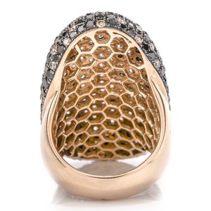 Anillo de cóctel de oro macizo de 18 quilates para mujer con diamantes negros y blancos, joyería geométrica de lujo. - Product Image 4