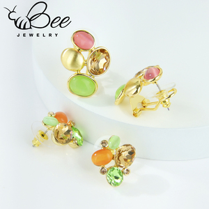Conjunto de joyería de cristal con dijes para mujer, de alta calidad original, chapado en oro de 14 quilates, estilo vintage, collar y aretes de colores, para novias. - Product Image 6