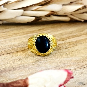Latest Design <b>Boho</b> Tribal Gemstone <b>Ring</b> Tribal Brass <b>Rings</b> for Women 18k Gold Plated Chevron Onyx Jewelry for Wholesale/OEM/ODM - Product Image 5