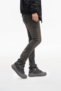 High Quality Cotton <b>Men</b> Jeans American Highstreet Brand Mid-Rise <b>Flare</b> Fit Rhinestone Rivets Vintage Wash Y2K <b>Men's</b> Denim Jeans - Product Image 4
