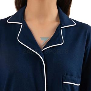 Ensemble de pyjama en satin polyester/coton pour femme, séchage rapide, respirant, doux, avec cordon de serrage, vêtements de détente et de nuit, vente en gros - Product Image 4