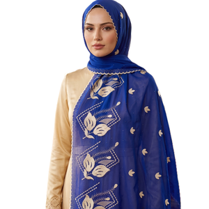 Wholesale 12pcs African Chiffon Scarf Women Ethnic Shawl Big Hijab Summer Floral Rhinestone Embroidered Breathable Durable OEM - Product Image 1