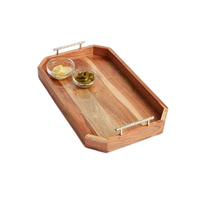 Maravilloso diseño de madera para servir té y café con asas de metal, vajilla de boda, bandeja para servir alimentos - Product Image 1