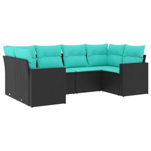 Black Poly Rattan Patio <b>Sofa</b> <b>Set</b> With Cushions Outdoor Garden <b>Sofa</b> Contemporary Style Waterproof Furniture - Product Image 4