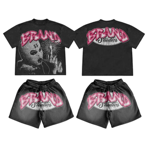 Conjunto de Pantalones Cortos de Algodón Grueso para Hombre, 2 Piezas, Camiseta y Pantalones Cortos, Atuendo de Verano, Cómodo, Estilo Desgastado por el Sol, Ropa Urbana a la Moda - Product Image 1