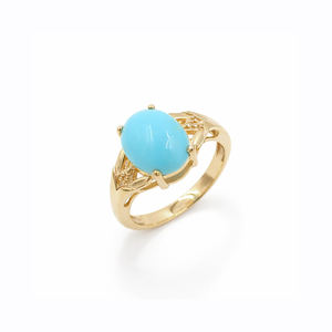 แหวนเงินแท้ 925 ชุบทองคำขาว ประดับพลอยเทอร์ควอยซ์ทรงรีแบบคาโบชอง ลายจุดสามเหลี่ยม ดีไซน์เนอร์แหวนพลอย - Product Image 1