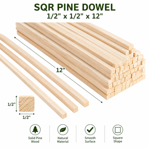 Tiges carrées en bois massif non finies pour le bricolage, la menuiserie, la décoration intérieure et les projets scolaires - Product Image 2