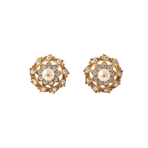Kemp Gold Plated Number Stud Earrings with Pearl and Diamond Accents for Party Wedding Gift - Product Image 3