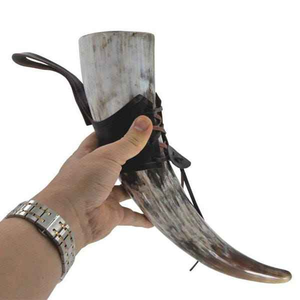 Natural <b>Horn</b> Color <b>Drinking</b> <b>Horn</b> with Leather Stand Handicraft Polished Style for Christmas Unique Animal Design - Product Image 2