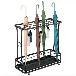 Moderno Soporte Rectangular Negro de Metal con Marco de Alambre para Sombrillas, Almacenamiento de Bastones y Bastonetas para Entrada, con Bandeja Recolectora de Agua - Product Image 5
