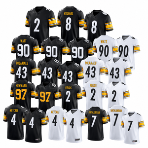 Maillot de football de Pittsburgh personnalisable en gros, 90 T.J. Watt, 8 Aaron Rodgers, 43 Troy Polamalu, noir, cousu, short en spandex/bambou - Product Image 1
