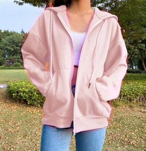 Fashionable Women Fleece Solid Hooded Korean Sweatshirts Long Sleeve Drawstring Pockets Loose <b>Zipper</b> <b>Black</b> <b>Hoodies</b> for Women - Product Image 6