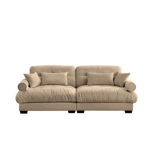 Grande Divano Moderno a Due Posti in Velluto con Braccioli Imbottiti e Cuscini Decorativi per il Soggiorno - Product Image 4