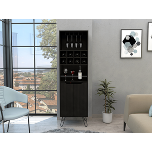 Mueble Bar Alto Manhattan con Ocho Botelleros Integrados y Dos Armarios de Una Puerta en Negro - Product Image 1