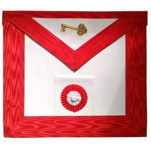 Custom Embroidered Masonic Apron Red White <b>Key</b> Symbol Sew-On Badge Garment Application Classical Style Fabric Badge - Product Image 1