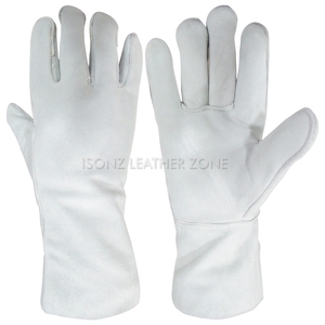 Gants de soudage TIG en cuir véritable, gants de soudage MIG en cuir bleu, longueur opéra, gants de sécurité thermiques - Product Image 2