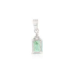 Pendentif en argent sterling 925 avec émeraude authentique taille octogonale et diamants, pierre de naissance de mai délicate - Product Image 6