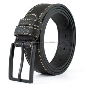 Ceinture décontractée pour homme en cuir véritable noir de haute qualité avec double couture et boucle en alliage de zinc nickelé noir - Product Image 1