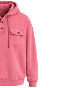 Sudadera con Capucha para Hombre en Rosa Polvoriento, con Cierre de Botones, Doble Bolsillo en el Pecho, Estilo Casual Urbano, Fabricante Personalizado - Product Image 3