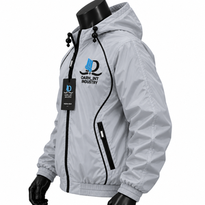 High Quality Men's <b>Light</b> Gray Hooded Windbreaker <b>Jacket</b> Windproof <b>Waterproof</b> Breathable Zipper Closure Casual Winter Wear - Product Image 5