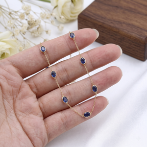 Handmade Natural Blue Sapphire Geometric Vintage Wedding <b>Statement</b> <b>Necklace</b> in 18k Yellow Gold - Product Image 5
