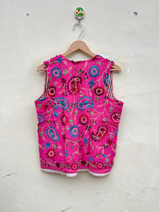 Chaleco/Chaqueta Corta Reversible Acolchada de Algodón 100% Hecha a Mano en India, Ecológica, Estilo Boho para Festivales - Product Image 2