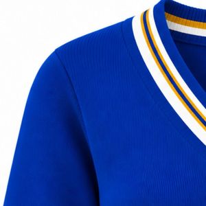 เสื้อสเวตเตอร์ถักไหมพรมคอวี แขนยาว ลายตัวอักษร ดีไซน์แถบตัดสีที่คอและปลายแขน สวมใส่สบาย สไตล์ลำลองแบบนักศึกษา สำหรับผู้หญิง - Product Image 5