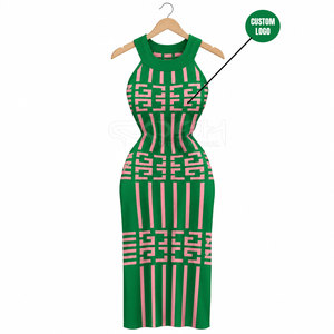 Robe pull élégante et décontractée pour femme, col rond, fendue, côtelée, moulante, vert et rose, de la sororité Cosh International - Product Image 5
