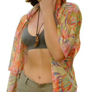 Camisa de Viaje de Malla con Estampado de Hojas Costeras para Mujer, Transpirable, con Cuello, para Vacaciones de Verano en la Playa, Proveedor Mayorista - Product Image 1