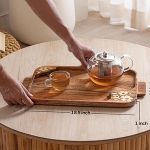 Plateau de rangement en bois à un seul niveau, rectangulaire, avec motif floral sculpté, verni, minimaliste, passe au lave-vaisselle, pour une utilisation en cuisine - Product Image 5
