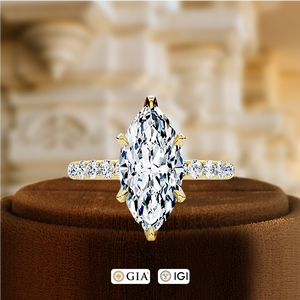 Anillo de Compromiso Marquise de 6 Puntas en Oro Sólido de 14k, Anillo de Novia con Diamante Cultivado en Laboratorio de 1CT, Anillo Solitario con Diamantes Pavé, Anillo de Promesa - Product Image 2