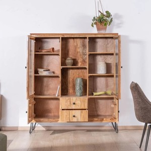 Vandana Urban Space acacia wood <b>sideboard</b> with metal legs, Wendy style, featuring embossed fronts and glass doors - Product Image 4