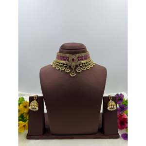 Indian Ethnic Bridal Wedding <b>Gold</b> Plated Brass Choker <b>Set</b> for Women by Supriya - Product Image 4