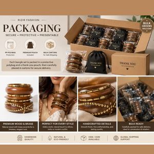 Rizir Fashion Handmade Wooden <b>Bangle</b> <b>Set</b> Zinc Alloy Stackable Geometric Christian Bohemian 14K <b>Gold</b> Plated Women's Bulk - Product Image 5