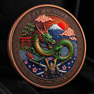 Moneda Coleccionable Personalizada de Cobre Fino .999 de 1oz con Diseño de Samurái <span class=keywords><strong>Bushido</strong></span>, Katana, Guerrero y Flor de Cerezo - Product Image 3