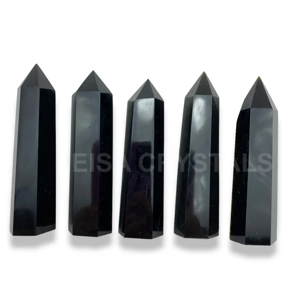 Batu akik Obsidian hitam titik Obsidian kristal Feng Shui batu permata alami kristal Eisa dunia ukiran lebar tema maskot ukir