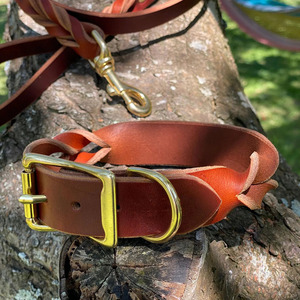 Handmade Leather <b>Braided</b> Dogs pet Collars with metal buckle for secure dog walking and training activities in low price - Product Image 6