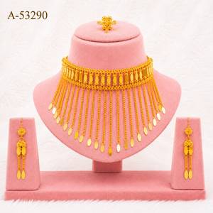Gold Plated Zinc Alloy Tassel Choker Necklace Set Women's Bohemia Party Flower Pattern Jewelry A-53288 - Product Image 4
