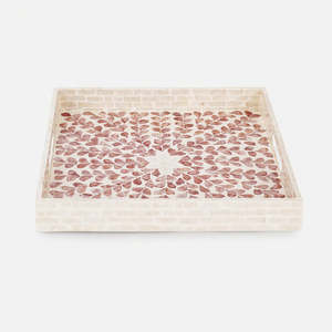 Plateau en MDF durable avec incrustation de nacre, fait main, motif floral rose, plateau de service carré, vente en gros, directement pour la maison (B2B) - Product Image 2