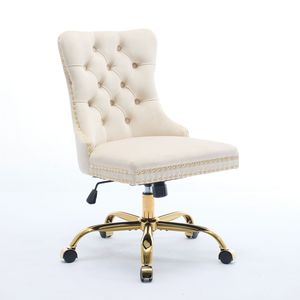 Silla de Oficina Moderna A a Furniture, Tapizada en Terciopelo con Botones, Base Metálica Dorada, Ajustable, para Uso en el Hogar o la Oficina - Product Image 3