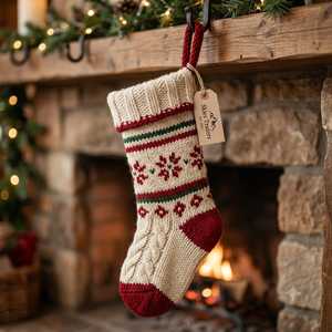 Handmade Chunky Knit <b>Christmas</b> <b>Stocking</b> Snowflake Fair Isle Pattern Wool Hanging Sock Fireplace Holiday Decor Wholesale - Product Image 3